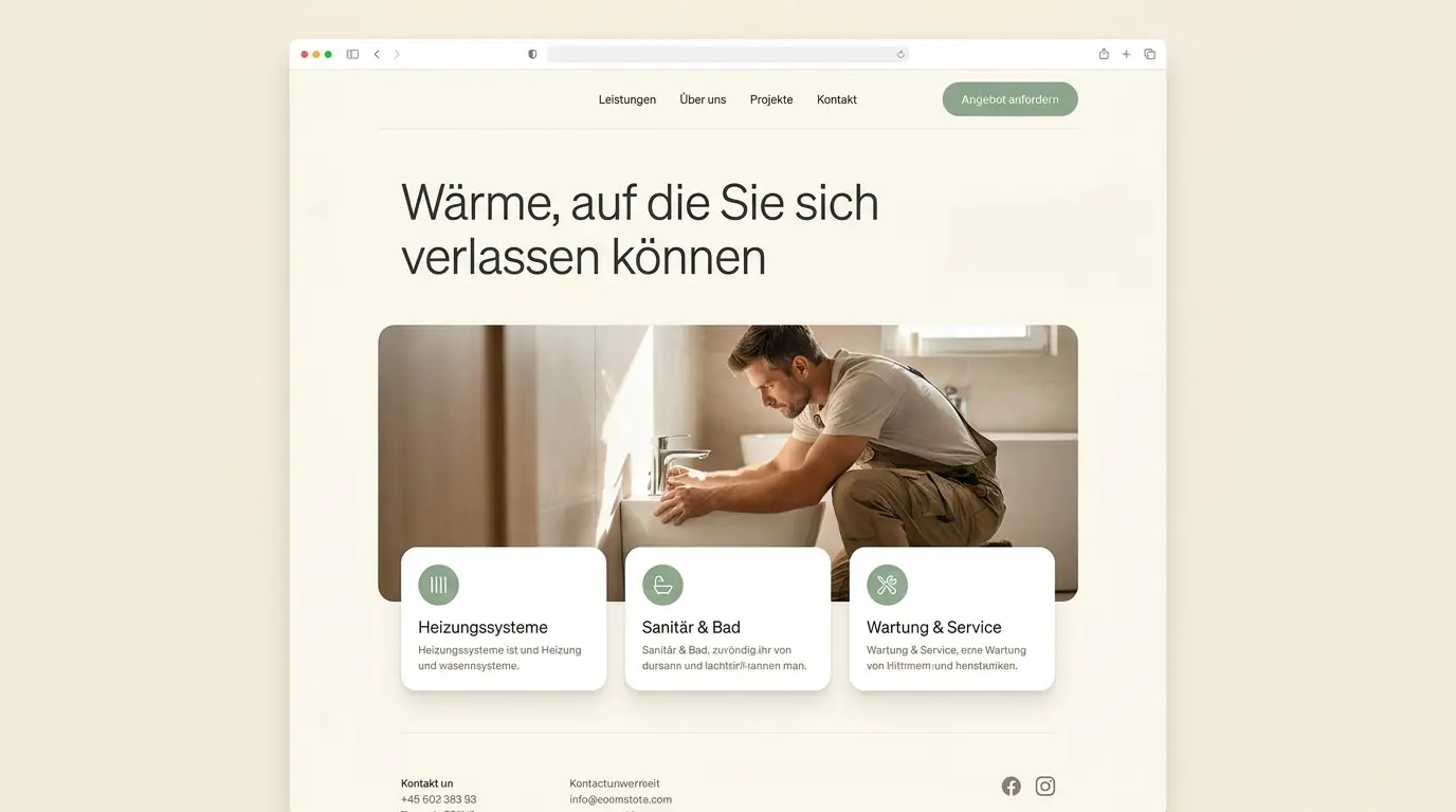 Moderne, warme Website eines Installateurbetriebs nach dem Redesign