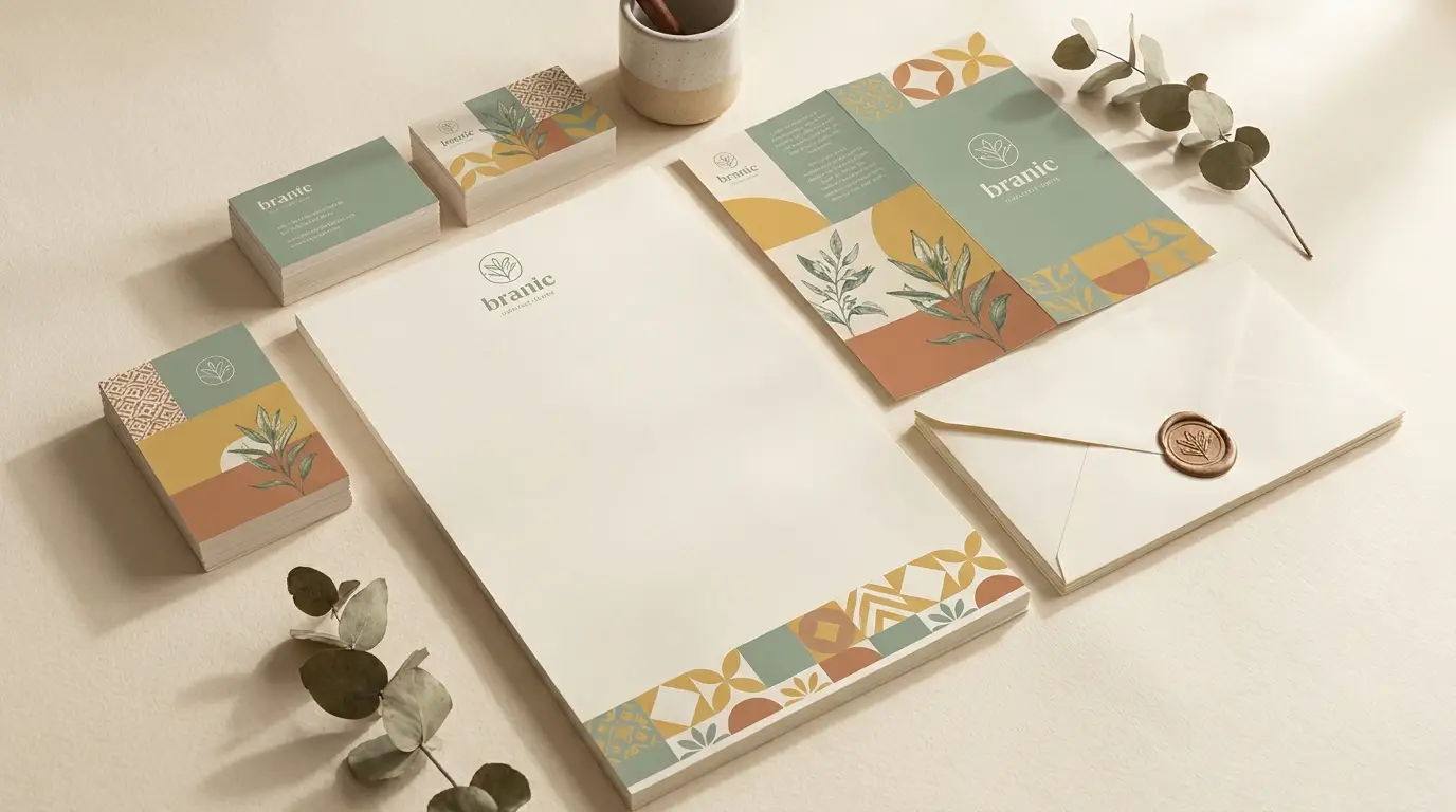 Visitenkarten, Briefpapier und Flyer in einem einheitlichen, warmen Corporate Design
